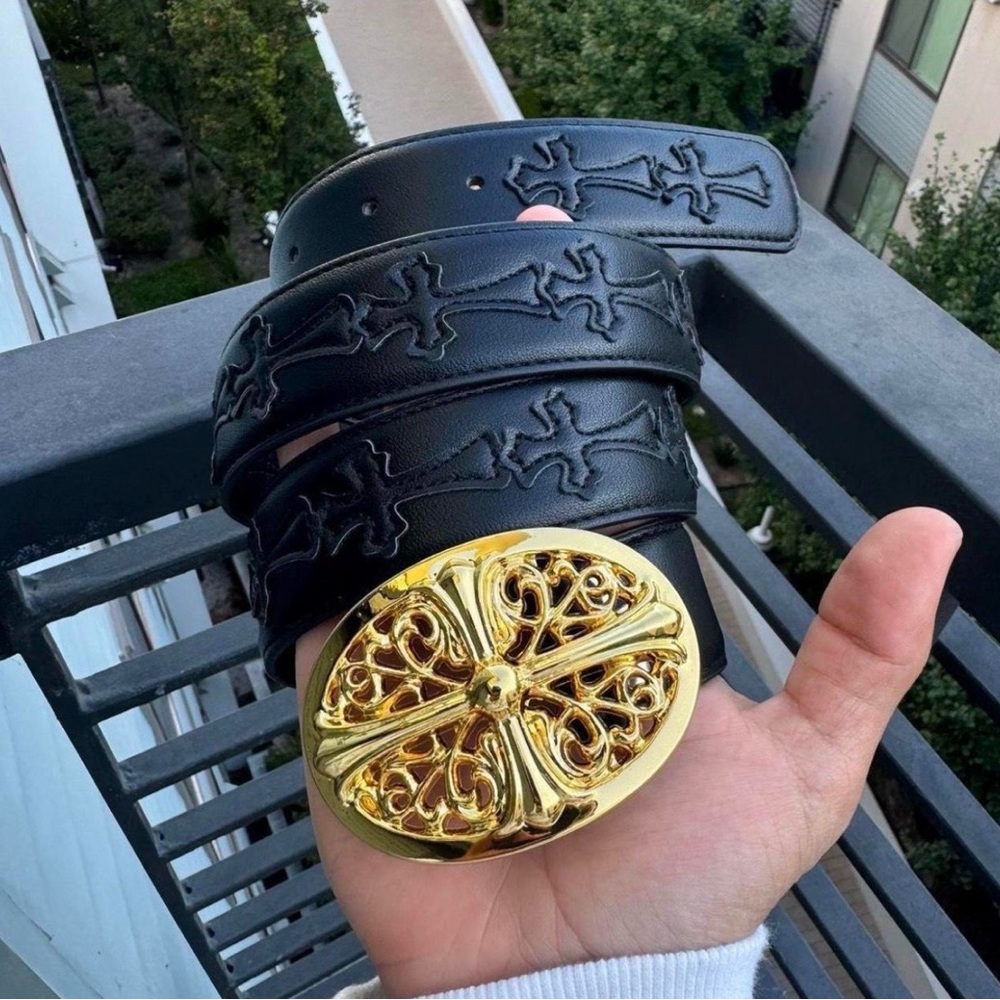 & Other Stories Black Belt with Ornate Gold Buckle